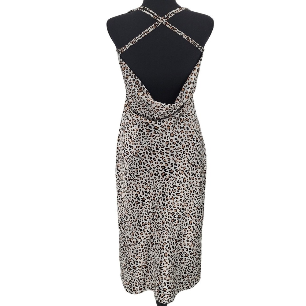 Everly Leopard Print Slip Midi Dress Womens Size L Cowl Back V-Neck Date Night - Picture 3 of 6